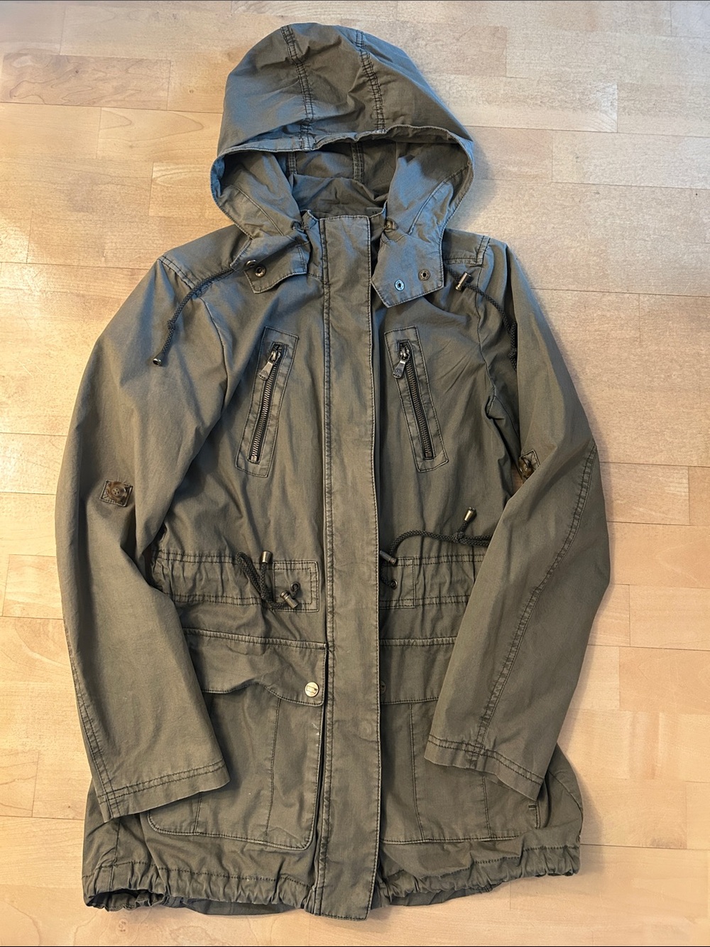 Levi’s Olive Green Hooded Utility Jacket with Drawstring Waist